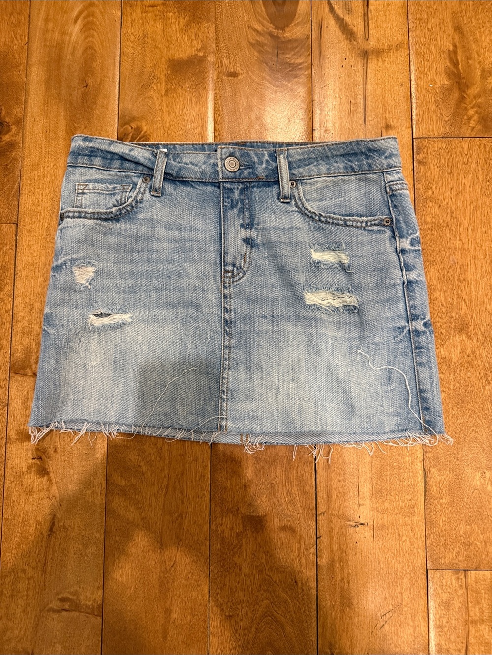 Aeropostale Light Blue Distressed Denim Mini Skirt